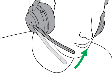 Jabra - Evolve2 65 - Bei Verwendung des Mikrofons sollte es nahe an Ihrem Mund positioniert sein. Bei Verwendung des Mikrofons sollte es nahe an Ihrem Mund positioniert sein.
