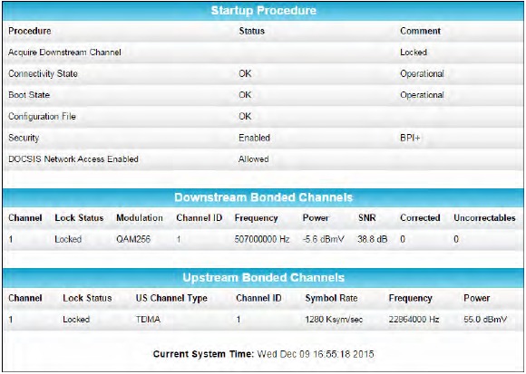 Arris - SB6183 - Anzeigen des SB6183 Netzwerkverbindungsstatus Anzeigen des SB6183 Netzwerkverbindungsstatus