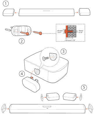 Harman - JBL BAR 9.1 - Wandmontage der abnehmbaren Lautsprecher als hintere Surround-Lautsprecher Wandmontage der abnehmbaren Lautsprecher als hintere Surround-Lautsprecher