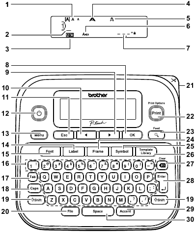 Brother - P-Touch PT-D210 - LCD-Anzeige & Tastatur LCD-Anzeige & Tastatur