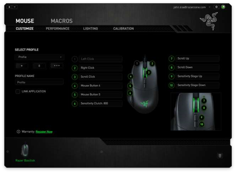 Razer - BASILISK - MAUS-REGISTERKARTE MAUS-REGISTERKARTE