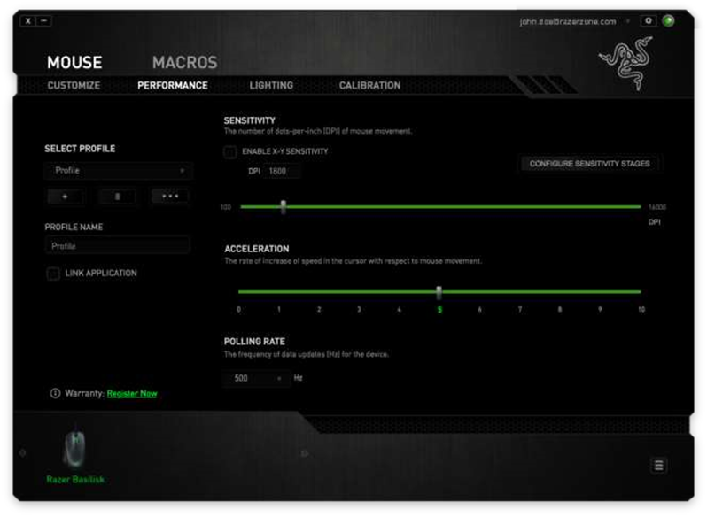 Razer - BASILISK - LEISTUNGS-REGISTERKARTE LEISTUNGS-REGISTERKARTE