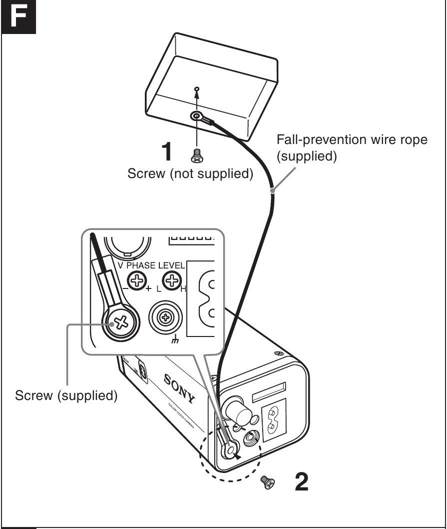 Sony - Super HAD CCD II - Anbringen des Absturzsicherungs-Drahtseils Anbringen des Absturzsicherungs-Drahtseils
