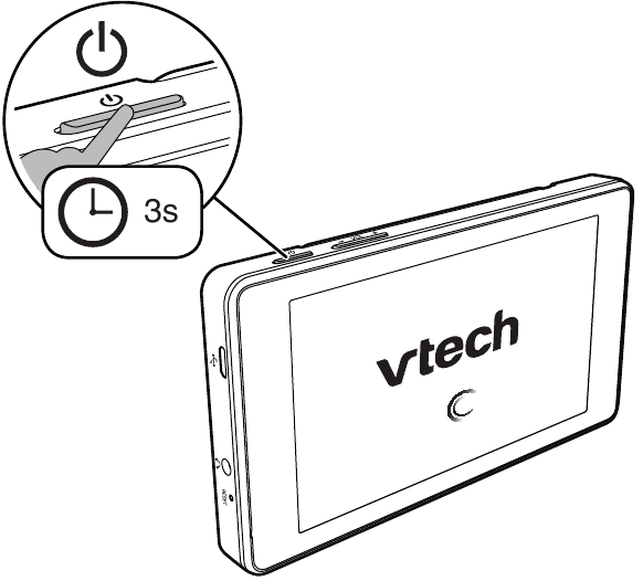 VTech - VM981 - Nachdem die Elterneinheit vollständig aufgeladen ist, halten Sie diese Taste gedrückt, um sie einzuschalten Nachdem die Elterneinheit vollständig aufgeladen ist, halten Sie diese Taste gedrückt, um sie einzuschalten