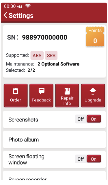 THINKCAR - ThinkScan SD - Einstellungen Einstellungen