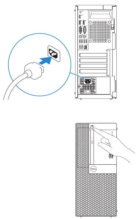 Dell - OptiPlex 5050 Tower - Netzkabel anschließen und Ein-/Ausschalter drücken Netzkabel anschließen und Ein-/Ausschalter drücken
