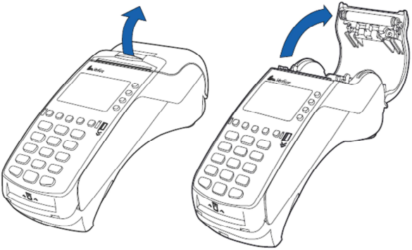 Verifone - VX520 - Papier wechseln - Schritt 1 - Abdeckung öffnen Papier wechseln - Schritt 1 - Abdeckung öffnen