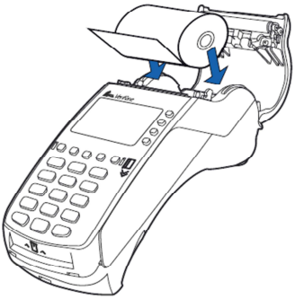 Verifone - VX520 - Papier wechseln - Schritt 2 - Neues Papier einlegen Papier wechseln - Schritt 2 - Neues Papier einlegen