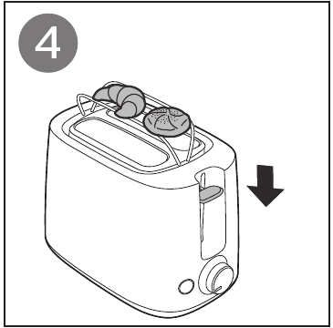 Philips - HD2581 - Brötchen aufwärmen - Schritt 4 - Brötchenaufsatz-Hebel hochziehen Brötchen aufwärmen - Schritt 4 - Brötchenaufsatz-Hebel hochziehen