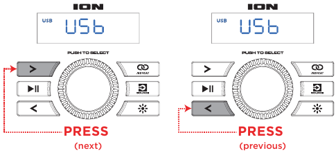Ion - PRO GLOW EXPRESS - USB-Modus-Betrieb – Titelwechsel USB-Modus-Betrieb – Titelwechsel