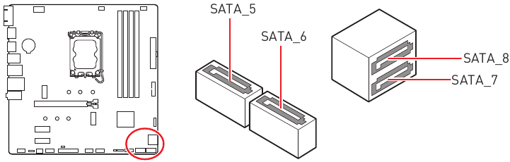 MSI - PRO B760M-P DDR4 - Übersicht der Komponenten - Teil 3 - SATA-Anschlüsse Übersicht der Komponenten - Teil 3 - SATA-Anschlüsse