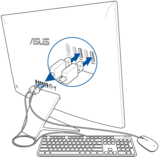 Asus - V241F - Anschließen einer kabelgebundenen Tastatur und Maus Anschließen einer kabelgebundenen Tastatur und Maus
