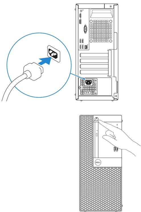 Dell - OptiPlex 3046 MT D18M - Netzkabel anschließen und Netzschalter drücken Netzkabel anschließen und Netzschalter drücken