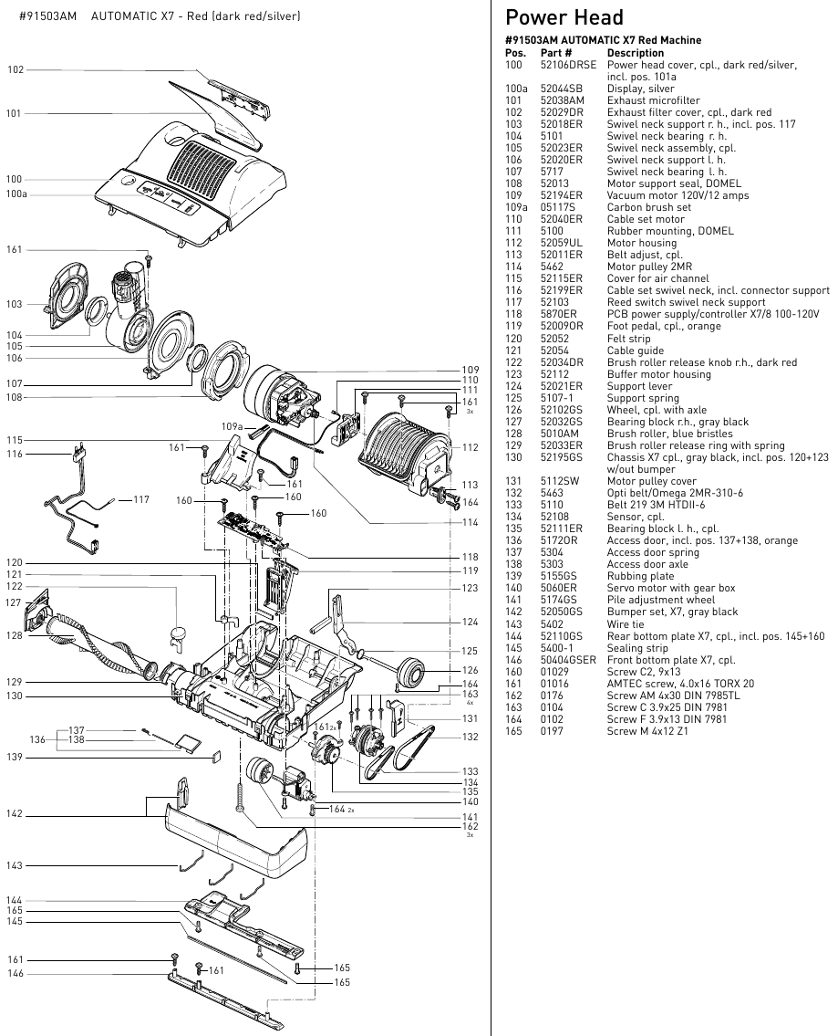 Sebo - AUTOMATIC X7 - AUTOMATIC X7 SCHALTPLAN UND TEILELISTE AUTOMATIC X7 SCHALTPLAN UND TEILELISTE