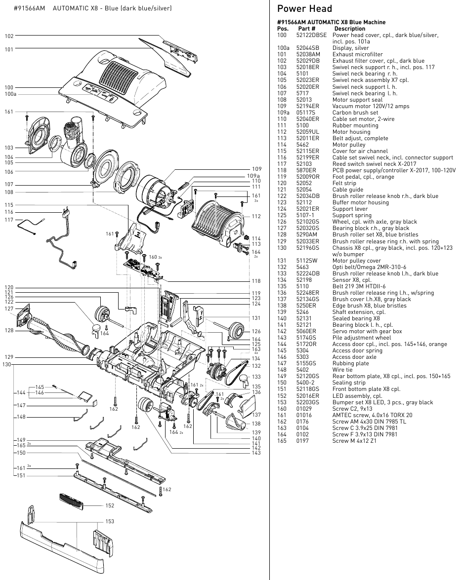 Sebo - AUTOMATIC X7 - AUTOMATIC X8 SCHALTPLAN UND TEILELISTE AUTOMATIC X8 SCHALTPLAN UND TEILELISTE