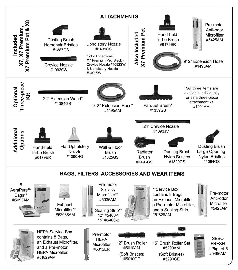 Sebo - AUTOMATIC X7 - OPTIONALES ZUBEHÖR, BEUTEL & FILTER OPTIONALES ZUBEHÖR, BEUTEL & FILTER