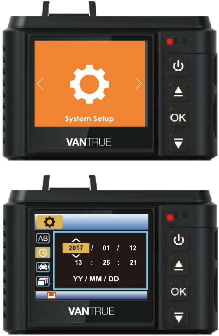 Vantrue - OnDash N1 PRO - Grundlegende Bedienung - Datums-/Uhrzeiteinstellung Grundlegende Bedienung - Datums-/Uhrzeiteinstellung