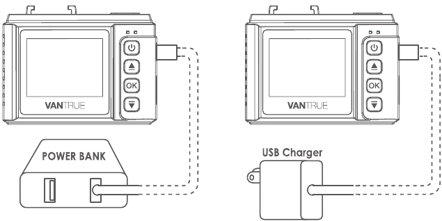 Vantrue - OnDash N1 PRO - Erste Schritte - Laden über Ihr USB-Ladegerät Erste Schritte - Laden über Ihr USB-Ladegerät