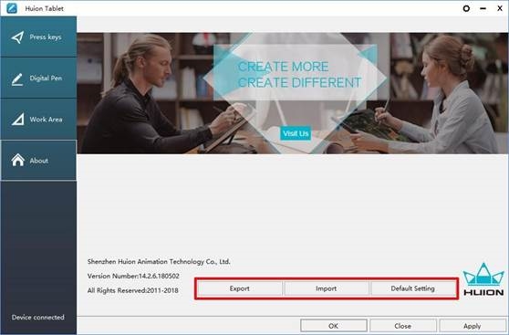 HUION - HS64 - Datenexport und -import Datenexport und -import