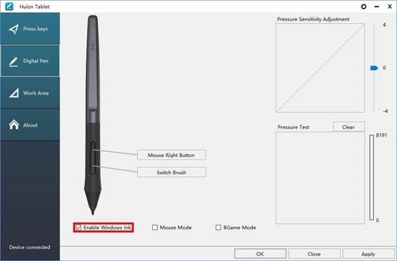 HUION - HS64 - Windows Ink-Funktion aktivieren Windows Ink-Funktion aktivieren