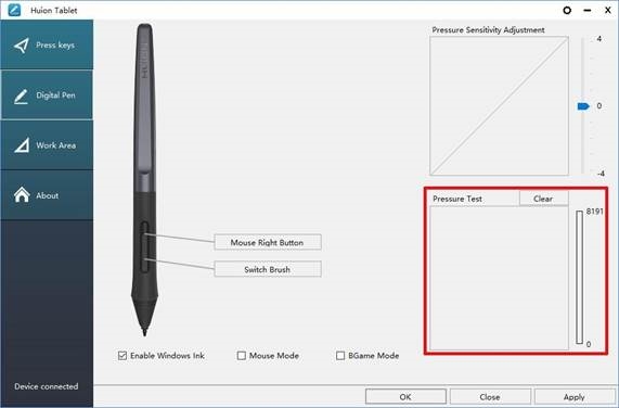 HUION - HS64 - Stiftdrucktest Stiftdrucktest