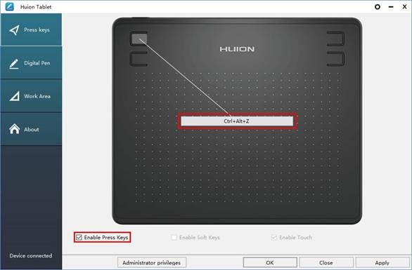 HUION - HS64 - Einstellung der Tastenfunktionen Einstellung der Tastenfunktionen