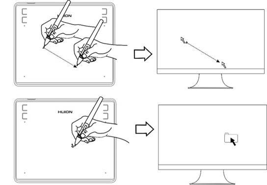 HUION - HS64 - Verwenden des Stifts - Cursor positionieren Verwenden des Stifts - Cursor positionieren