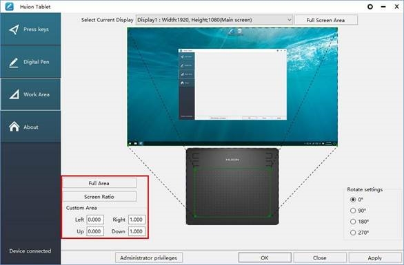 HUION - HS64 - Arbeitsbereichseinstellung Arbeitsbereichseinstellung