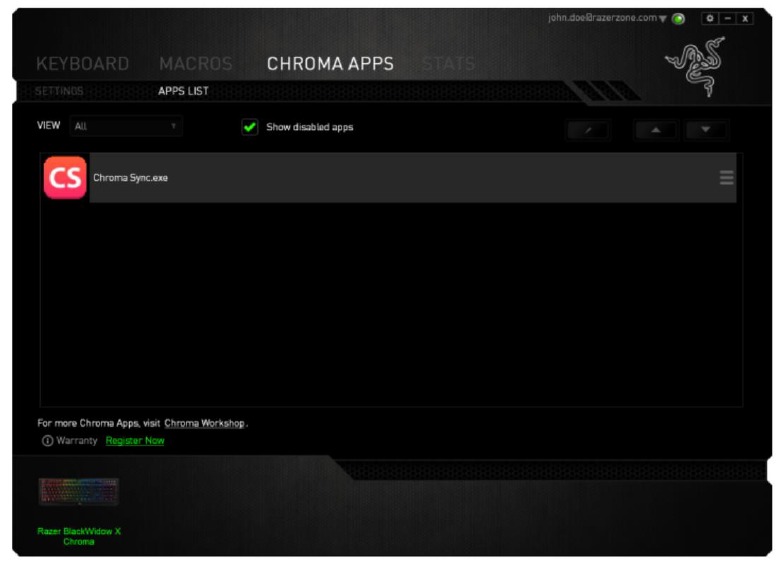 RAZER - BLACKWIDOW X CHROMA - Registerkarte Apps-Liste - Teil 1 Registerkarte Apps-Liste - Teil 1