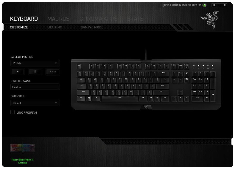 RAZER - BLACKWIDOW X CHROMA - Registerkarte „Anpassen“ Registerkarte „Anpassen“