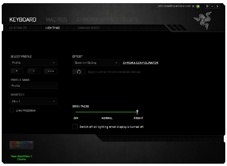 RAZER - BLACKWIDOW X CHROMA - Beleuchtungs-Registerkarte Beleuchtungs-Registerkarte