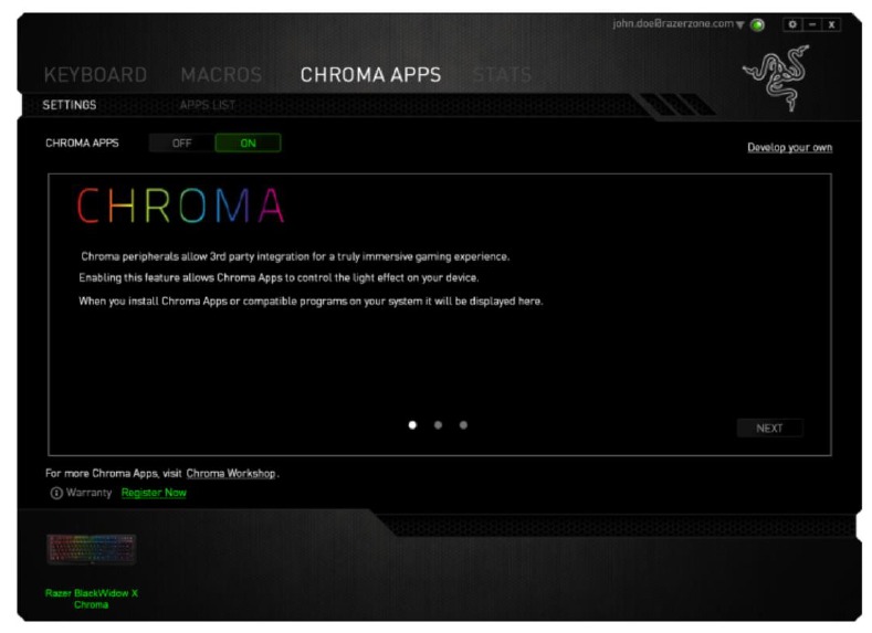 RAZER - BLACKWIDOW X CHROMA - Registerkarte Einstellungen Registerkarte Einstellungen