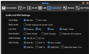 Midas - MR18 - Setup-Menü - Audio/MIDI-Registerkarte Setup-Menü - Audio/MIDI-Registerkarte