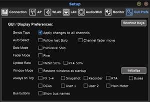Midas - MR18 - Setup-Menü - GUI-Einstellungen-Registerkarte Setup-Menü - GUI-Einstellungen-Registerkarte