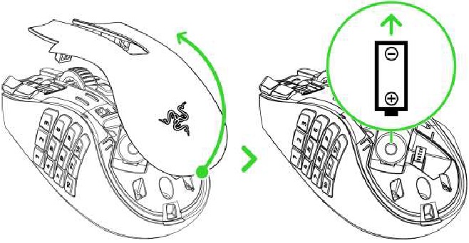 Razer - NAGA V2 HYPERSPEED - Batterie einlegen - Schritt 1 Batterie einlegen - Schritt 1