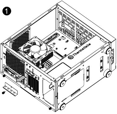 Thermaltake - Versa H17 - Verwendung des PCI-Steckplatzes - Schritt 1 - Schrauben lösen Verwendung des PCI-Steckplatzes - Schritt 1 - Schrauben lösen