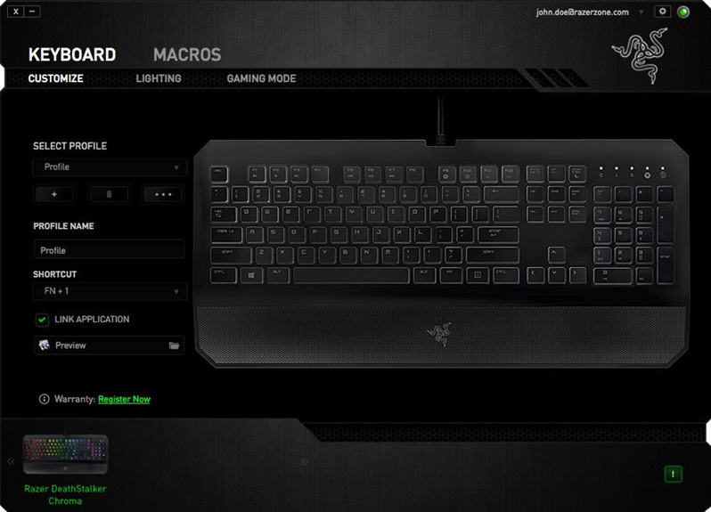 Razer - DeathStalker Chroma - Anpassen-Tab Anpassen-Tab