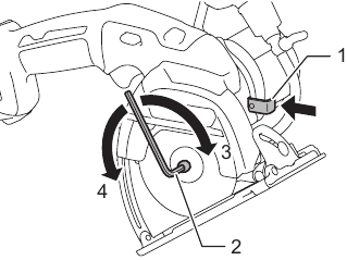 Makita - CC02 - Einsetzen oder Entfernen der Diamantscheibe - Schritt 1 Einsetzen oder Entfernen der Diamantscheibe - Schritt 1