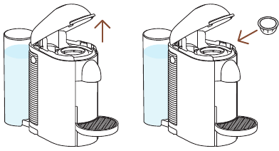 Nespresso - VERTUO PLUS - Kaffeezubereitung - Schritt 2 - Maschine öffnen Kaffeezubereitung - Schritt 2 - Maschine öffnen