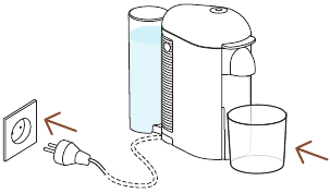 Nespresso - VERTUO PLUS - Erster Spülvorgang - Schritt 2 - Netzkabel einstecken Erster Spülvorgang - Schritt 2 - Netzkabel einstecken