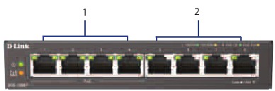 D-Link - DGS-1008P - Anschlüsse der Vorderseite Anschlüsse der Vorderseite