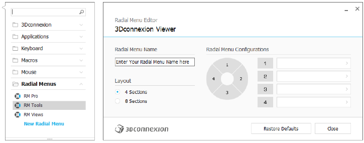 3DConnexion - SpaceMouse Wireless - Einstellungen - Schritt 4 - Radialmenüs erstellen Einstellungen - Schritt 4 - Radialmenüs erstellen