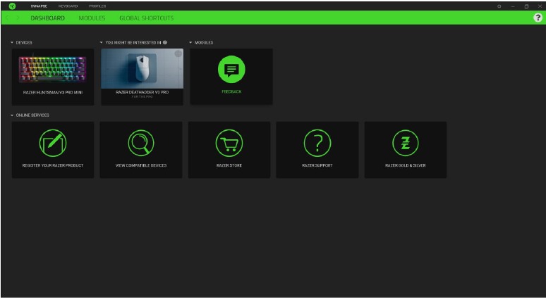 RAZER - HUNTSMAN V3 PRO MINI - REGISTERKARTE SYNAPSE - Dashboard REGISTERKARTE SYNAPSE - Dashboard