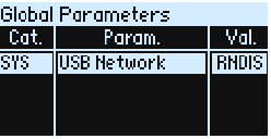 Screenshot der USB-Netzwerkeinstellungen am opsix, zeigt die Optionen für das USB-Netzwerk