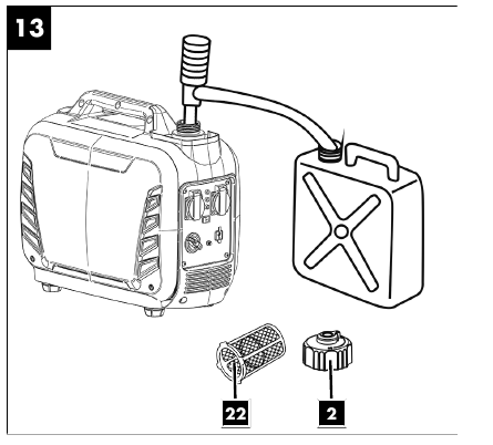 Scheppach - SG2500i - Reinigung des Kraftstofffiltereinsatzes - Schritt 1 Reinigung des Kraftstofffiltereinsatzes - Schritt 1