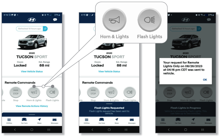 Hyundai - Bluelink - Hupe / Beleuchtung per Fernzugriff Hupe / Beleuchtung per Fernzugriff
