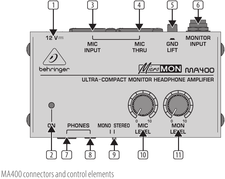 Behringer - MICROMON MA400 - Anschlüsse und Bedienelemente Anschlüsse und Bedienelemente