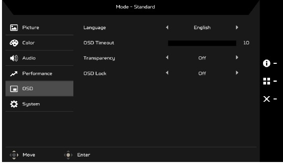 Acer - KB272 E - Die Funktionsseite - Anpassen des OSD Die Funktionsseite - Anpassen des OSD
