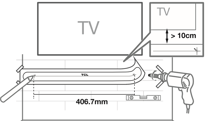 TCL - S522W - Ihre Soundbar an der Wand montieren - Schritt 1 Ihre Soundbar an der Wand montieren - Schritt 1
