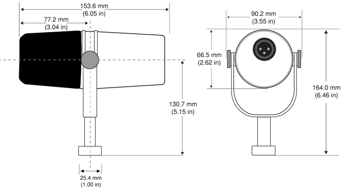 Shure - MV7X - Spezifikationen - Gesamtabmessungen Spezifikationen - Gesamtabmessungen